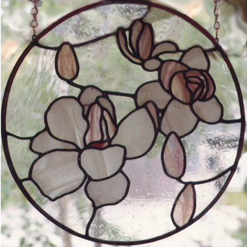 stained glass of magnolia blossoms