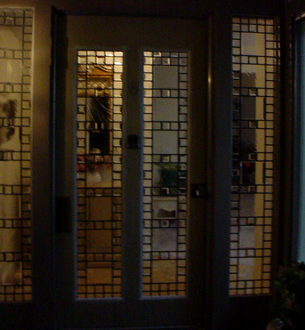 archtectural leaded glass doorway using beveled glass squares and clear textures